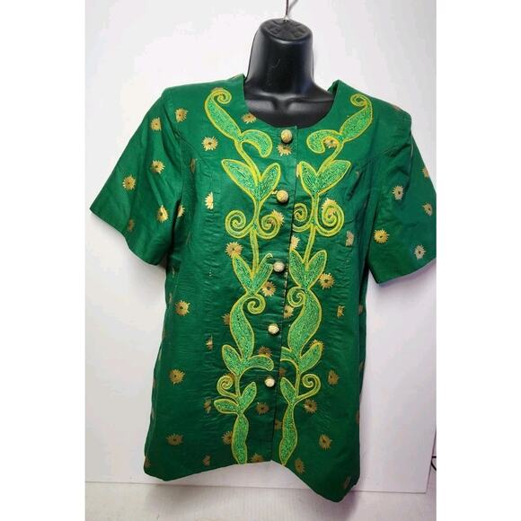 ALPHADI Niamey 36" Chest W. African Embroidered Waist Coat Designer Green Gold - Picture 3 of 16